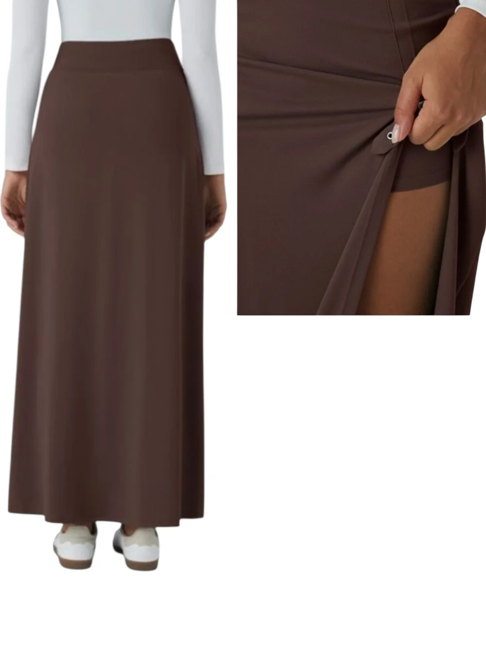 Halara High Waisted Decorative Buckle Split 2-in-1 Maxi Skirt Sz L - Picture 2 of 9